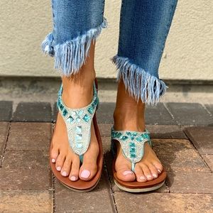 NIB Powder Blue Embellished Flat Thong Sandals